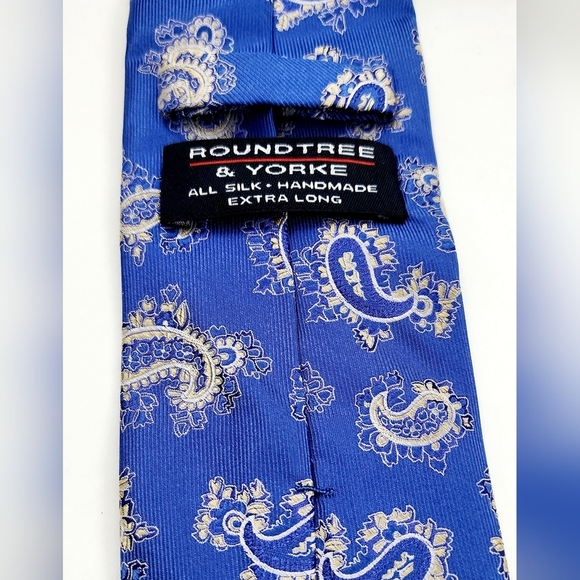 Roundtree & Yorke Paisley Silk Blue Extra Long Men's Tie - Picture 2 of 3